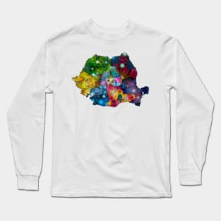 Spirograph Patterned Romania Counties Map Long Sleeve T-Shirt